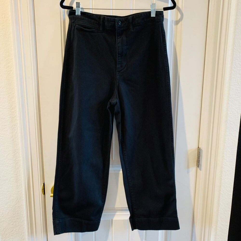 Quince Womens Black Organic Cotton Twill Stretch Wide Leg Cropped Pants Size 29